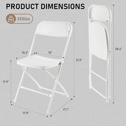 SEALAMB Plastic Folding Chairs 16 Pack, White Commercial Portable Indoor/Outdoor Chairs for Home Office, Wedding, Events Parties with Steel Frame, 350lbs Capacity (White-Plastic, 16 Pack)