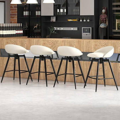 COSTWAY Bar Stools Set of 2, 25" Upholstered Counter Height 360° Swivel Bar Stools w/Backrest & Footrest, Heavy-Duty Metal Frame Armless Breakfast Chairs for Kitchen, Living Room (Set of 2,Beige)