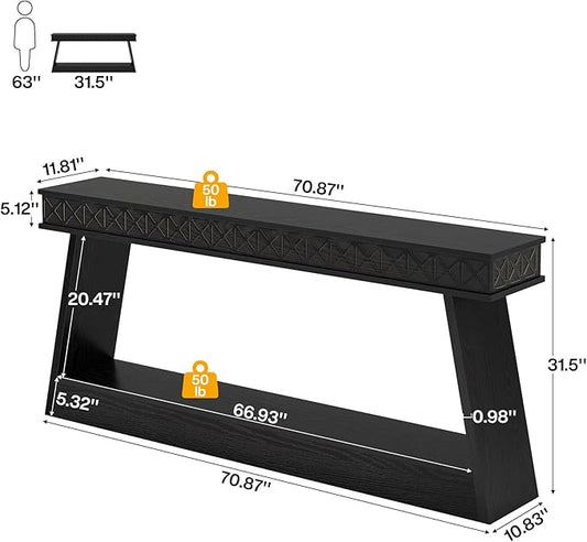 Tribesigns Modern Console Table, 71-Inch Extra Long Entryway Table with Storage, 2-Tier Narrow Sofa Table Behind Couch, Farmhouse Wooden Accent Table for Living Room, Hallway, Foyer, Black
