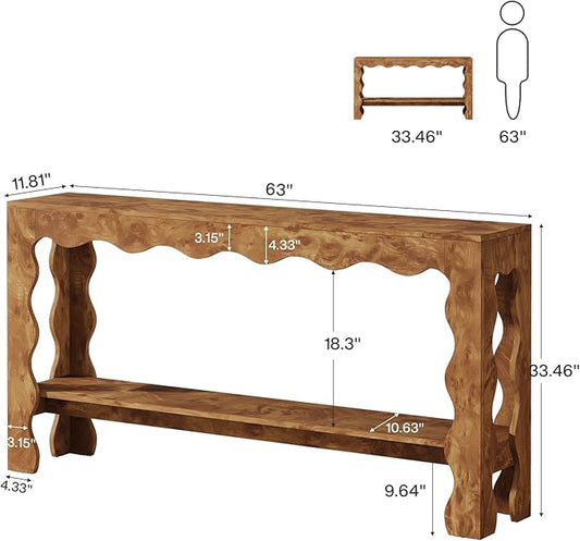 Tribesigns 63 Inch Entryway Table, Modern Rustic Entry Table with Scalloped Edge & Storage Shelf, Accent Narrow Long Sofa Table Behind Couch Console Tables for Entryway, Living Room, Light Brown