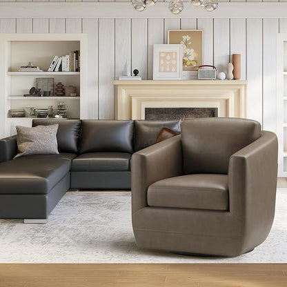 COLAMY 360° Swivel Accent Chair Set of 2 with Pillow, Leather Living Room Armchair No-Sag Foam & Sturdy Metal Base, Fully Assembled Swivel Single Sofa for Bedroom Living Room, Reading Room, Wolf Grey