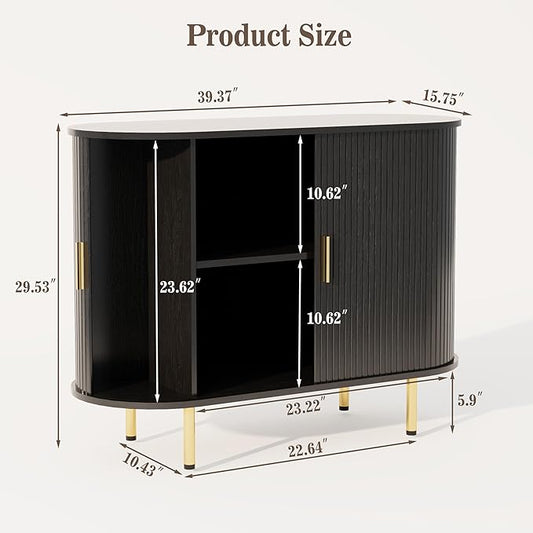 DHH Storage Cabinet, Fluted Sideboard Buffet Cabinet with Tambour Sliding Doors& Adjustable Shelf, Accent Coffee Bar Console Table for Kitchen, Living Room, Entryway (Black, 40 Inch)