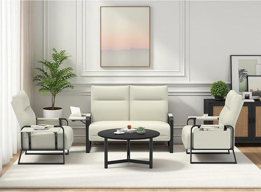 Modular Cloud Sectional Couches for Living Room, Faux Leather Loveseat & Accent Chairs Set of 2, Upholstered Sectional Sofa Set for Office, Beige