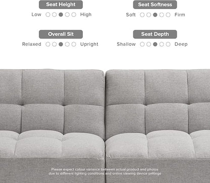 mopio Aaron 76.8" Couch, Small Futon Sofa Bed, Sleeper, Loveseat, Mid Century Modern Futon Couch, Sofa Cama, Couches for Living Room, Bedroom (Light Gray, Fabric)