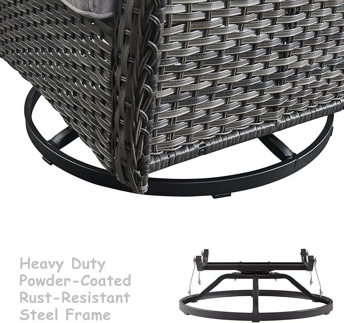 HUMMUH 5 Pieces Outdoor Furniture Patio Furniture Set Wicker Swivel Patio Chairs with 2 Seater Outdoor Sectional Sofa/Patio Loveseat with Ottomans