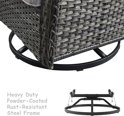 HUMMUH 4 Pieces Outdoor Furniture Patio Furniture Set Wicker Outdoor Sectional Sofa with Swivel Rocking Chairs,Outdoor Coffee Table,Grey/Grey