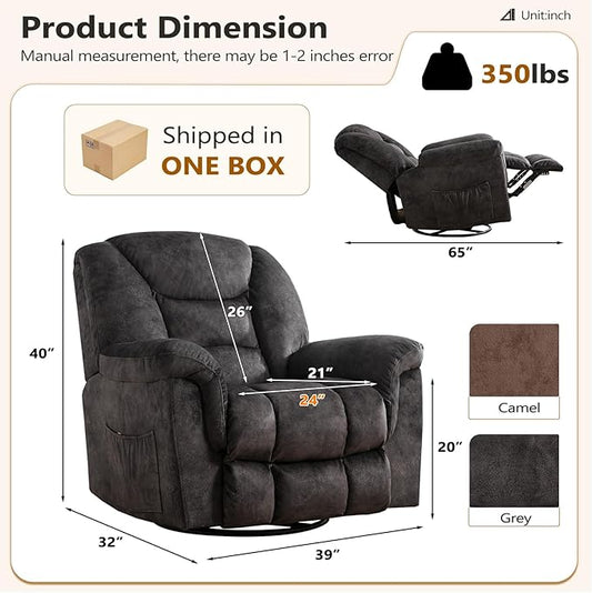ANJ Rocking Recliner Chair Oversized Swivel Rocker Recliners, Comfy Glider Rocking Chairs for Big Man, Extra Wide Recliners Overstuffed Reclining Chair for Living Room, Grey