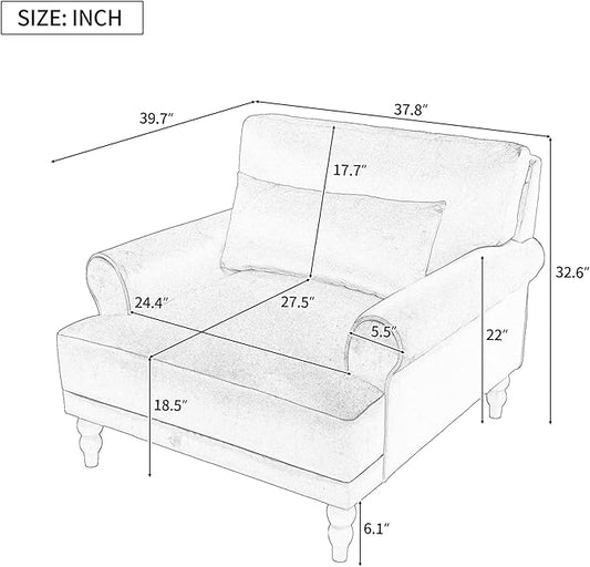 Merax Accent Chair with Circular Armrests, Upholstered Armchair Single Sofa with Vintage Roman Column Legs for Living Room, Bedroom, Study, Ergonomic Lumbar, Velvet, Green