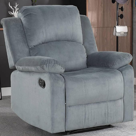CANMOV Manual Recliner Chair, Soft Fabric Overstuffed Recliner Single Sofa Chair for Living Room, Heavy Duty and Safety Reclining Mechanism (Blue Grey)