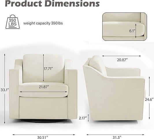 UIXE Swivel Accent Chair, Chenille Upholstered Arm Chair for Living Room, Modern Club Armchair Comfy Single Sofa Bedroom Reading Seat with Lumbar Pillow - Cream Beige