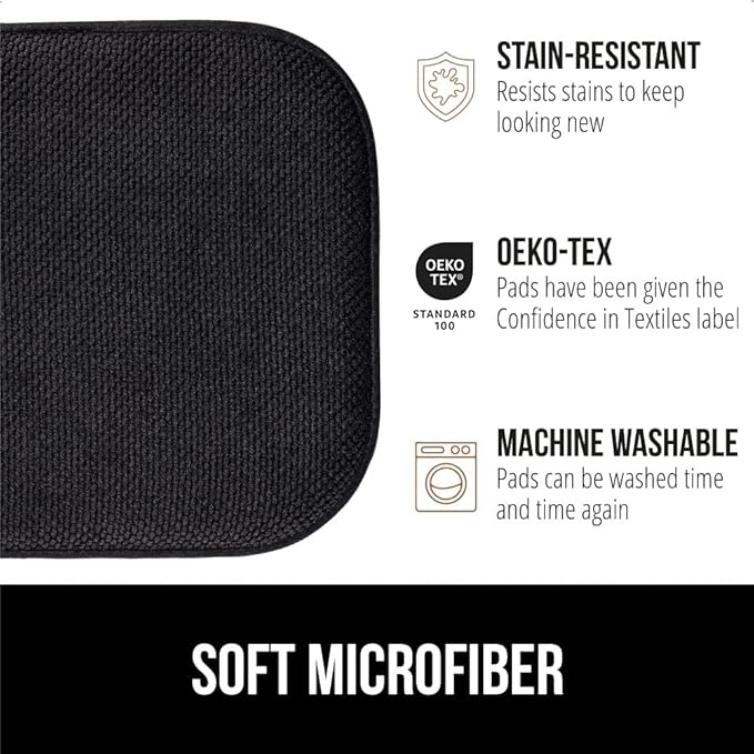 GORILLA GRIP Slip Resistant Chair Cushions, No Ties Required, Set of 6 Memory Foam Pads for Dining Room, Kitchen Table, Office, Rocking Chairs, Plush Seat Cover Cushion Pad, Home Decor, 16x16, Black