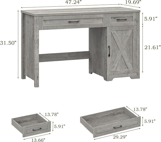 Vabches Farmhouse 51" Executive Desk,Computer Desk with Drawers and Storage Cabinet, Workspace for Home Office and Study.Grey