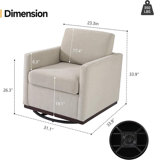 Pia Ricco Plush Swivel Barrel Chair Set of 2 - Mid-Century Modern Accent Armchairs in Soft Chenille for Living Room & Cozy Reading Nook, Sand