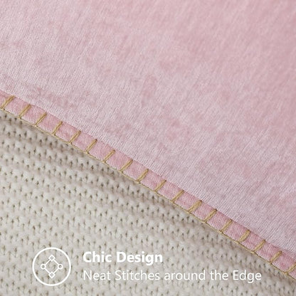decorUhome Chenille Soft Throw Pillow Covers 12x20 Set of 2, Lumbar Velvet Farmhouse Neutral Decorative Euro Pillow Covers with Stitched Edge for Couch Sofa Bed Home Decor, Blush Pink