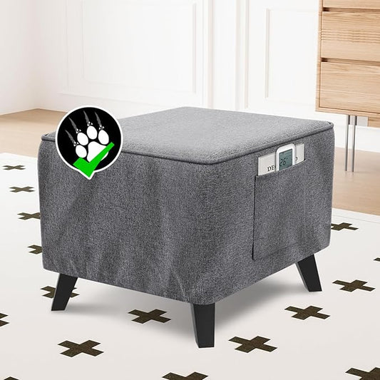 H.VERSAILTEX Ottoman Cover Slipcover Square Fit Length 18"-19" Footrest Sofa Slipcovers Stool Cover Footstool Protector Covers Feature Thick Durable Linen Look Fabric Removable Washable - Heather Grey