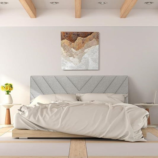 Giantex Linen Upholstered Headboard for Full & Queen Size Bed Frame, Adjustable Width Button Tufted Headboard Only with Solid Rubber Wood Legs, Modern Headboard,Grey