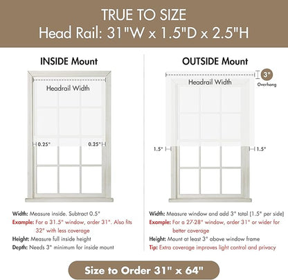 Madison Park Galen Cordless Roman Shade, 31"W x 64"H, Sheen White – Room Darkening, Thermal Insulated, Energy Efficient Window Blind with Subtle Sheen Basketweave Fabric for Privacy
