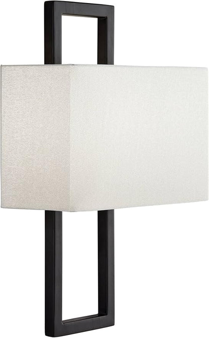 Possini Euro Design Modena Modern Wall Light Sconces Set of 2 Black Hardwired 9 1/2" Fixture Shimmery Silvery Faux Silk Half Shade for Bedroom Bathroom Vanity Living Room Home Hallway Dining House