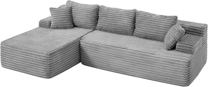Hobestluk Modular Sectional Couch Sofa, 108" Boneless Couches for Living Room, Memory Foam Sectional Couch with Oversized Chaise,L-Shape Couches (Grey, Left Facing)