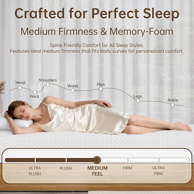 TFD Twin XL Memory Foam Mattress New Version Cool Gel Infused Medium Firm Zoned Pressure Relief for Cooling Sleep Fiberglass Free CertiPUR-US Certified Washable Removable Cover 5 Inch(White)