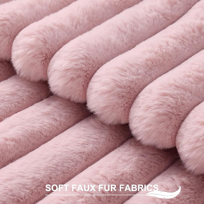 Pallene Faux Fur Plush Throw Pillow Covers 18x18 Set of 2, Luxury Soft Fluffy Striped Decorative Pillow Covers for Sofa, Couch, Living Room, Blush Pink
