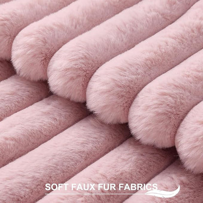 Pallene Faux Fur Plush Throw Pillow Covers 26x26 Set of 2, Luxury Soft Fluffy Striped Decorative Pillow Covers for Sofa, Couch, Living Room, Blush Pink