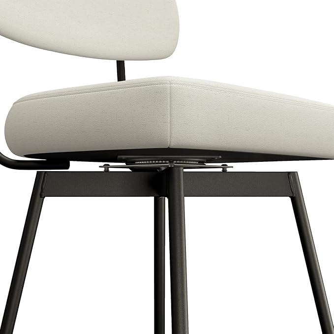 SIMPLIHOME Giselle Counter Stools (Set of 2) - 24 Inch Seat Height Swivel Upholstered Metal Kitchen Stools in Natural Polyester Linen, Contemporary Modern Seating with Padded Seat and Backrest