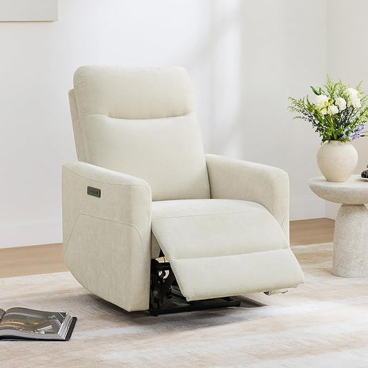 CHITA Power Recliner Chair for Adults, Electric Zero Clearance Wall Hugger Recliner for Small Spaces, Modern Living Room and RV Recliner Chair with Adjustable Power Headrest & Charging Ports, Cream