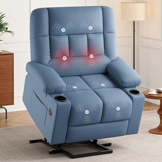 Soohow Oversized Power Lift Recliner Chair with Massage and Heat for Elderly Big and Tall, Large Fabric Recliner Wide Electric Recliner Chair with USB Ports, Cup Holders, Side Pockets