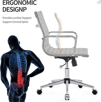 Gray Office Chair Ergonomic Computer Desk Chairs Executive Conference Room Chair Leather Modern Home Office Chair for Desk Mid Back Adjustable Swivel Chairs with Lumbar Support(Gray)…