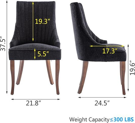 mikibama Linen Dining Chairs Set of 4 Channel Tufted Kitchen Dinner Chair Comfy Fabric Upholstered Accent Chair for Dining Room with Solid Wood Legs (Black 4pc)