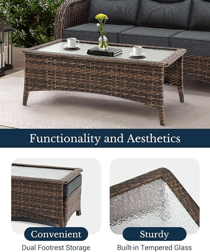 HILLGA Luxury Patio Furniture Set with 6-inch Thick Cushion, Outdoor Couch and High Back Swivel Rocker Patio Chairs, 7PCS Wicker Conversation Set for Deck Yard and Poolside, Dark Grey (V2)