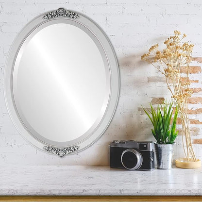 OVALCREST Oval Beveled Wall Mirror for Home Decor - Athena Style - Linen White - 26" x 22" Outside Dimensions