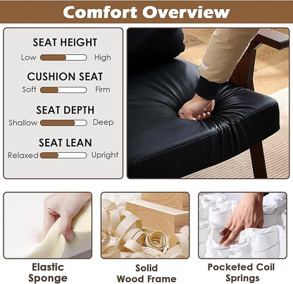 STHOUYN Black Leather Office Accent Chair with Wooden Arms, Office Lounge Chair, Mid Century Modern Chair, Side Arm Chairs for Living Room, Guest Waiting Room Chairs (1, Black)