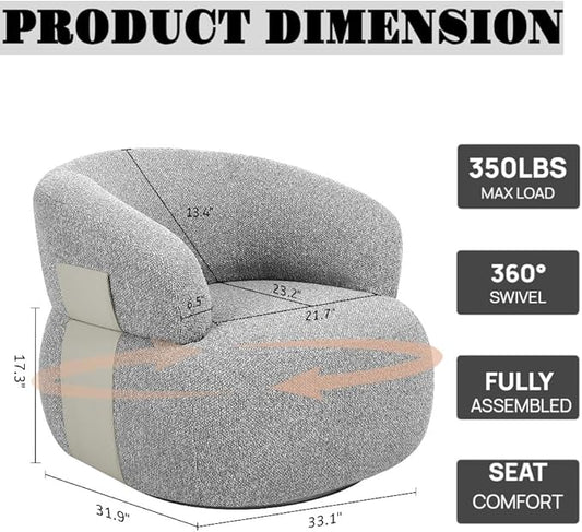 Swivel Barrel Accent Chairs-Modern Round Club Arm Chair Upholstered Living Room Armchair, Single Sofa Seating Bedroom Side Reading Seat for Living Roon Office (Gray,1 Pack)