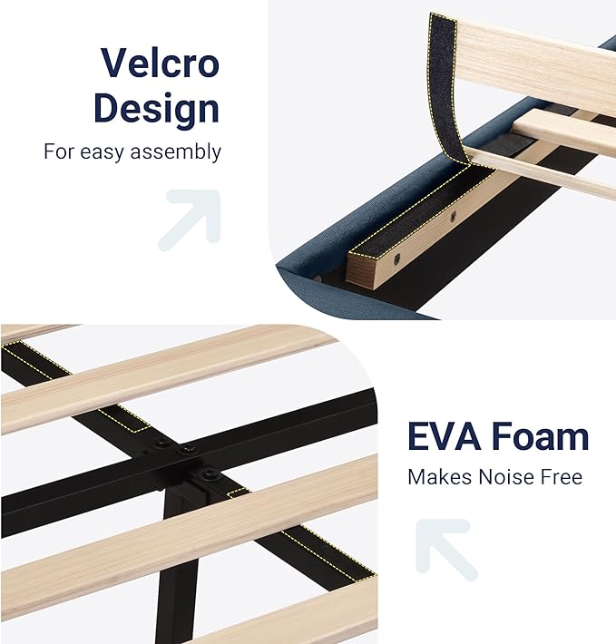 Allewie King Size Platform Bed Frame with Fabric Upholstered Headboard and Wooden Slats Support, Fully Upholstered Mattress Foundation/No Box Spring Needed/Easy Assembly, Navy Blue