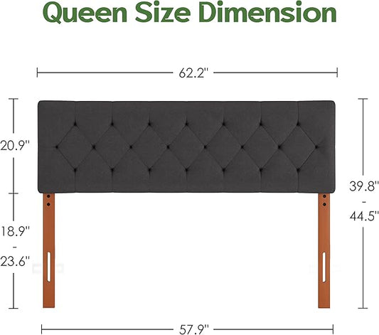 King Upholstered Headboard Only for Bed Frame from 65”-78”, Adjustable Height King XL Headboards with Durable Wood Legs, Fabric Bed Board in Modern Button Design, Dark Grey