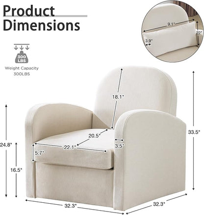 MELLCOM Oversized Swivel Accent Chair with Hidden Storage, Comfy Chenille Fabric Upholstered Leisure Armchair with Lumbar Pillow and Side Pocket for Living Room Bedroom Reception Room and Office