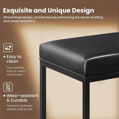 PHI VILLA Black Bar Stools Set of 3, Backless Leather Counter Height Chairs Kitchen Island Stools, 24 inch Barstools