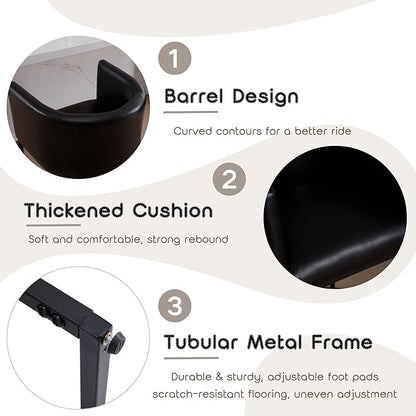 PU Leather Bar Stools Set of 2, Modern Upholstered Counter Height Bar stools 24" Leather Barstools Barrel Kitchen Counter Island Stools with Black Metal Base, Black