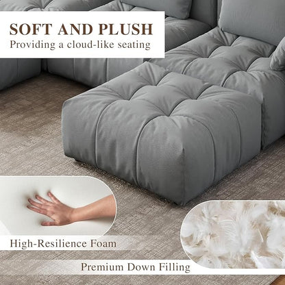 Cloud Sectional Couches, Comfort Linen U-Shape Modular Sofas with Wide Deep Seat, Down Filled Modern Upholstered Sofa Couch for Living Room, Apartment,Grey