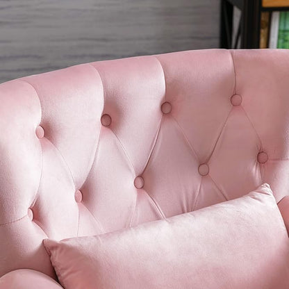 Accent Reading Arm Chairs Set of 2 for Living Room Bedroom, Midcentury Modern Comfy Corner Sofa Chair, Wingback Waiting Room Club Chair with Button Tufted Back &Lumbar Pillow, Velvet Pink