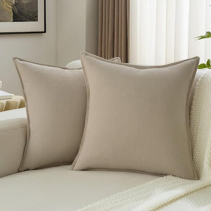 FUTEI Oatmeal Chenille Throw Pillow Covers 24x24 Inch Set of 2,Edges Double-Stitched European Cushion Cases,Modern Home Decor for Couch Living Room