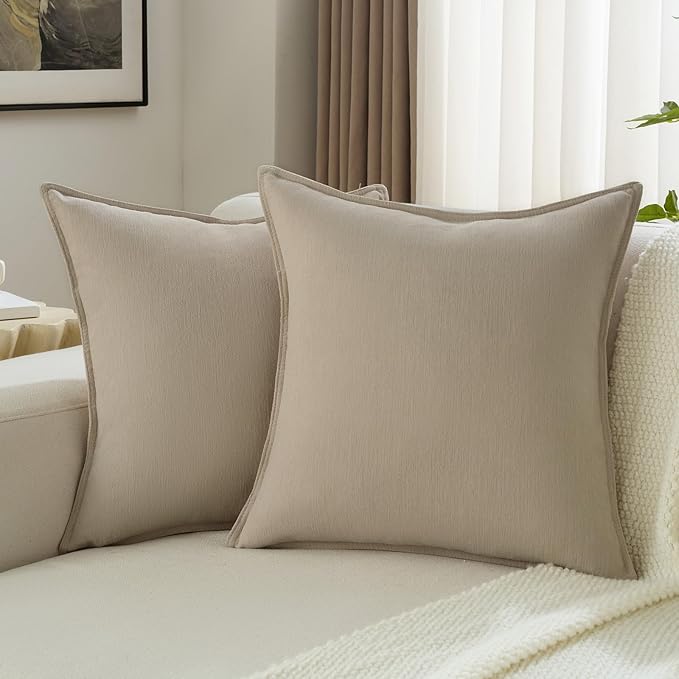 FUTEI Oatmeal Chenille Throw Pillow Covers 26x26 Inch Set of 2,Edges Double-Stitched Euro Pillow Shams,Modern Home Decor for Couch Living Room