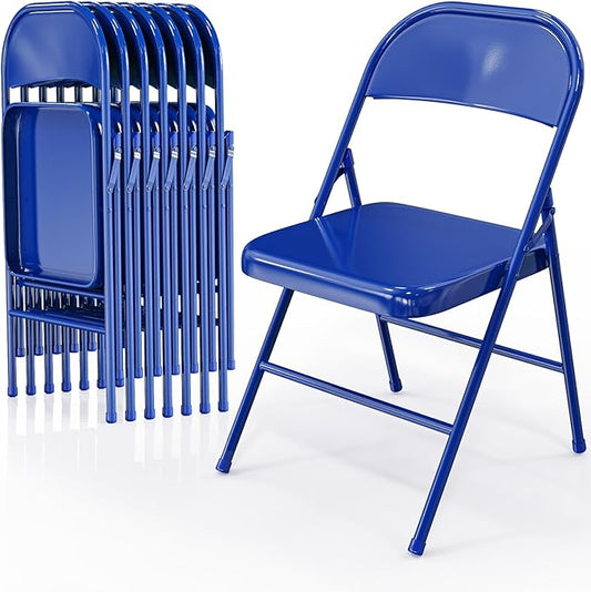 VINGLI Folding Chairs All Steel Metal Frame, Capacity 350 lbs, Durable Portable and Versatile for Indoor Outdoor Use, Navy Blue, Set of 8