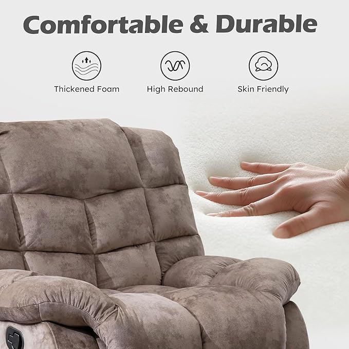 EBELLO Manual Recliner Couch Set, Soft Fabric Reclining Living Room Set, Included Single Recliner Chair and Loveseat Sofa, Light Brown