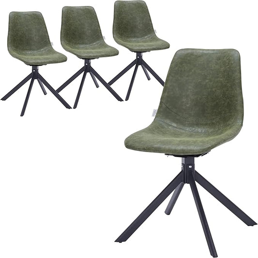 LeisureMod Markley Swivel Leather Dining Side Chair with Durable Iron Legs – Comfortable Accent Chair for Kitchen, Dining Room, or Office Set of 4