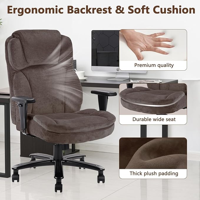 CLATINA Big and Tall Fabric Home Office Chair, Extra Wide Seat, Heavy Duty Ergonomic Executive Cloth Desk Chair with Wheels and Padded Armrests, High Back Computer Task Chair, Black, 500 LBS Capacity