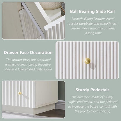 Fluted Dresser for bedroom, 55"W White 9 Drawer Dressers, Wood Tall Dresser Storage Organizer, Modern Bedroom Chest of Drawers with Deep Storage for Closet Hallway, Entryway, Living Room White