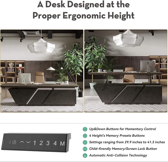 SAINTCY 78.7 Inch Adjustable Executive Desk - Luxury L Shaped Desk with Drawers, Large Table with File Cabinets, Executive Office Desks with LED Light Strip Home Office Desk for Professionals
